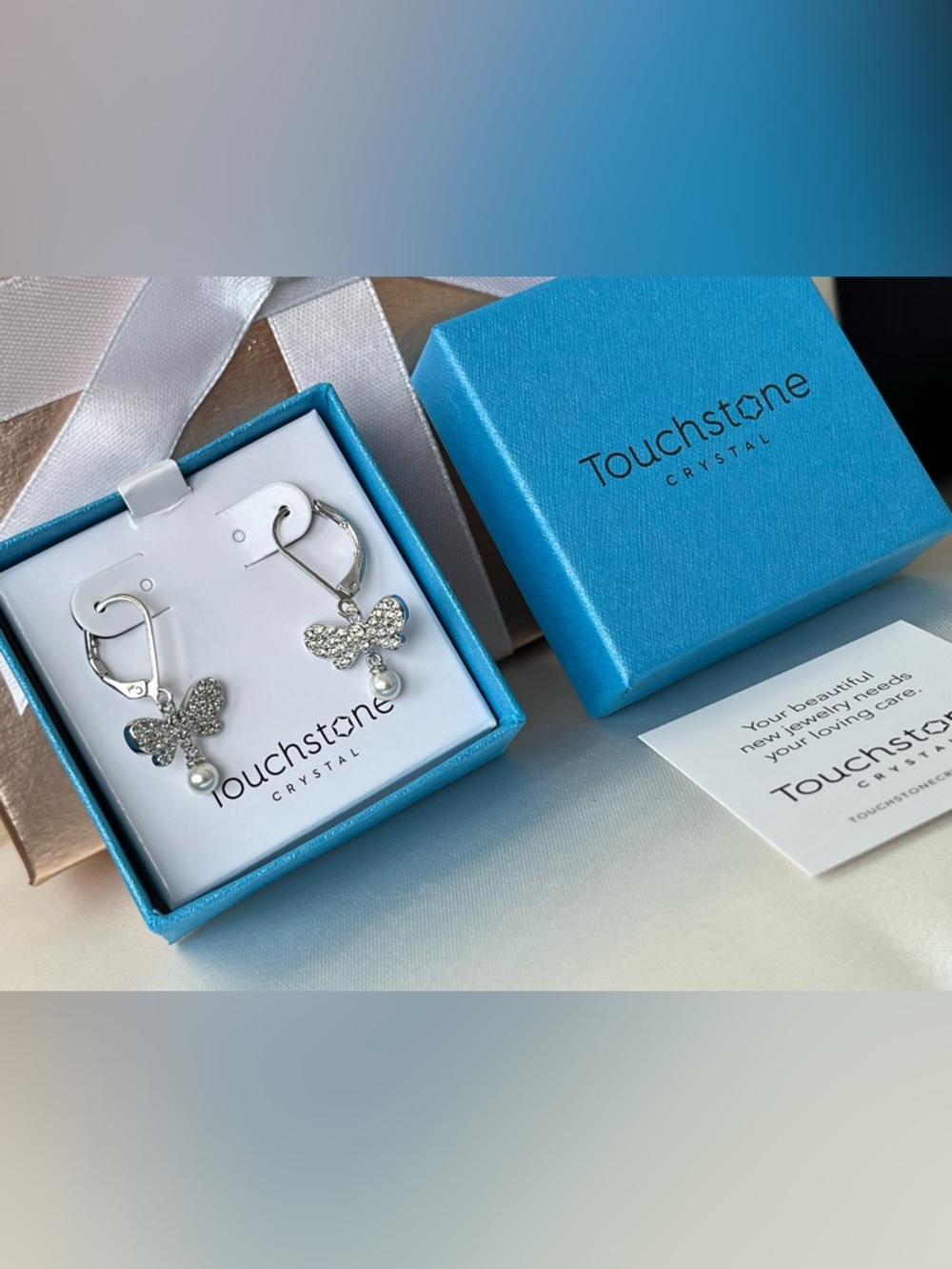 TSC by Swarovski white crystals & pearls Fly By earrings BNIB retail $89 - Picture 4 of 8